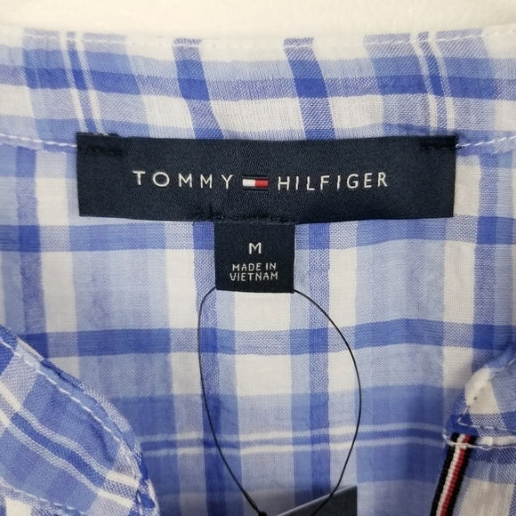Tommy Hilfiger Blue Plaid Lightweight Top NWT - Picture 3 of 10